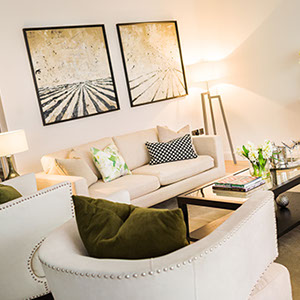 A stylish living room at St. Paul's Chambers